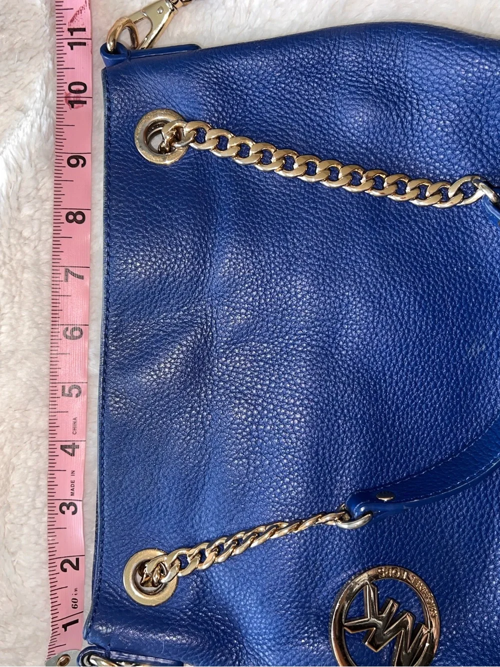 Michael Kors Royal Blue Pebbled Leather Chain Shoulder Bag - Picture 4 of 5